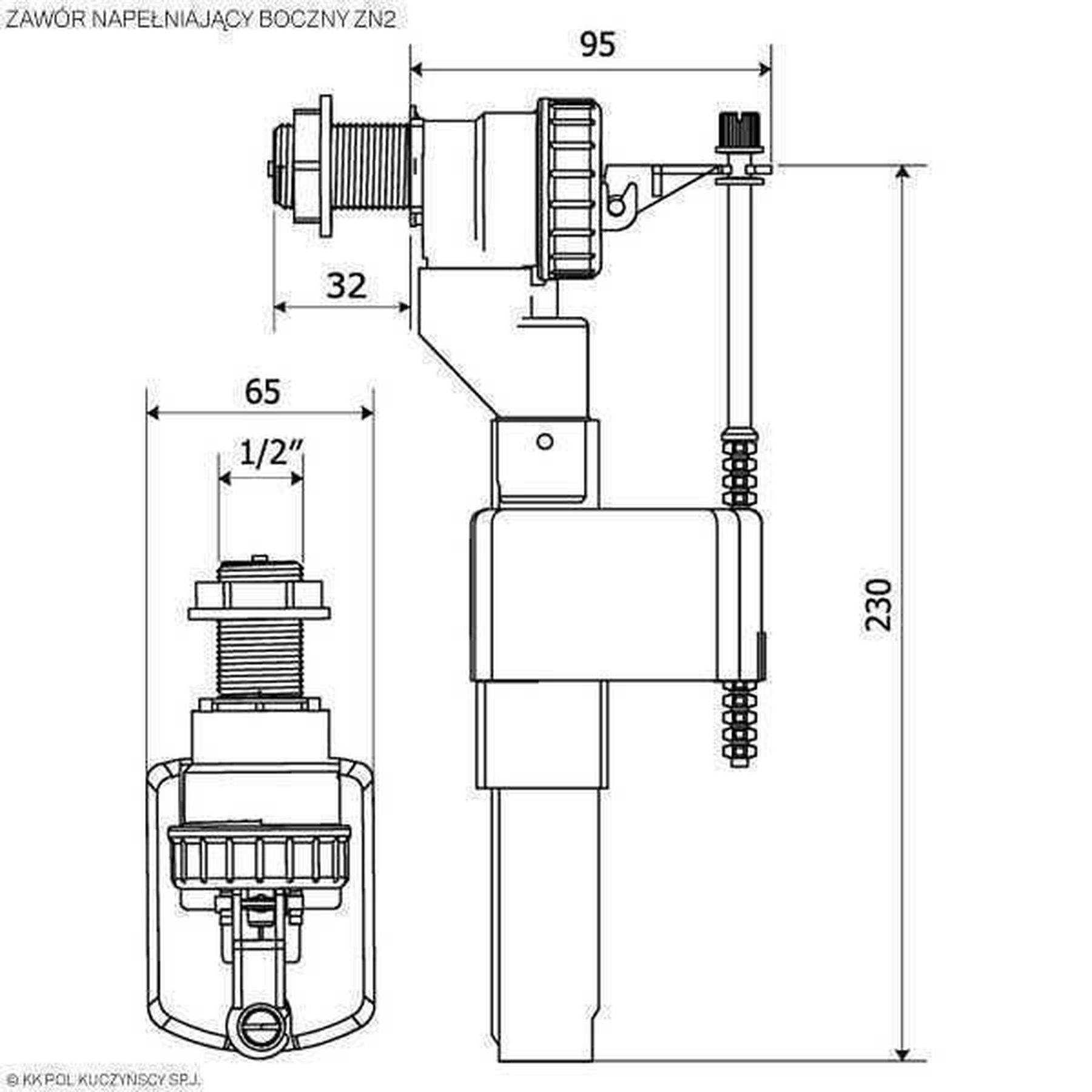 Клапан заповнення K.K.POL ZN2/110- 3/8″ ABS, бок. пластик